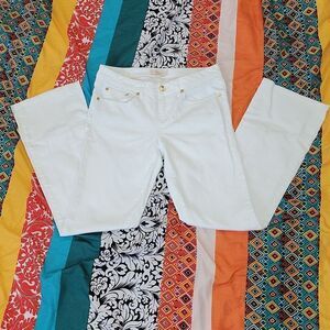 Tory Burch Classic Tory Boot Bootcut White Stretch Jeans Gold Hardware Size 28